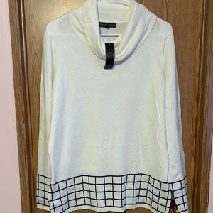 Chic Cowl Neck Sweater with Black Grid Pattern